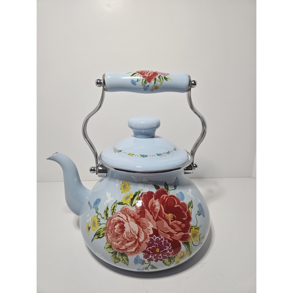 The Pioneer Woman Sweet Rose 2 Quart Blue Enamel On Steel Tea Kettle Floral